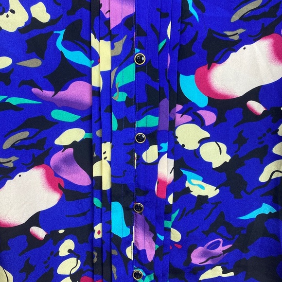 Yumi Kim Button Up 3/4 Sleeve Blouse Top Blue Multicolor Abstract Pattern XS - Picture 4 of 6